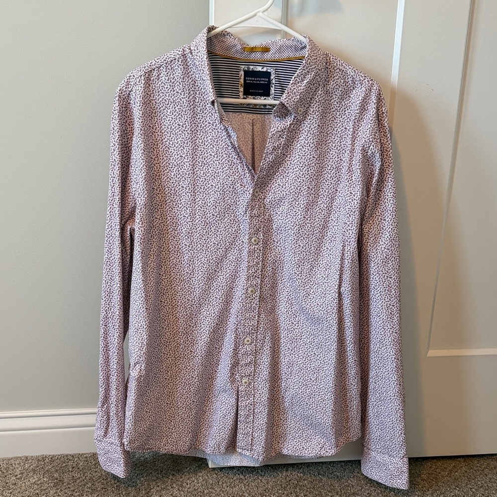 White and Burgundy100% cotton Button Down Shirt